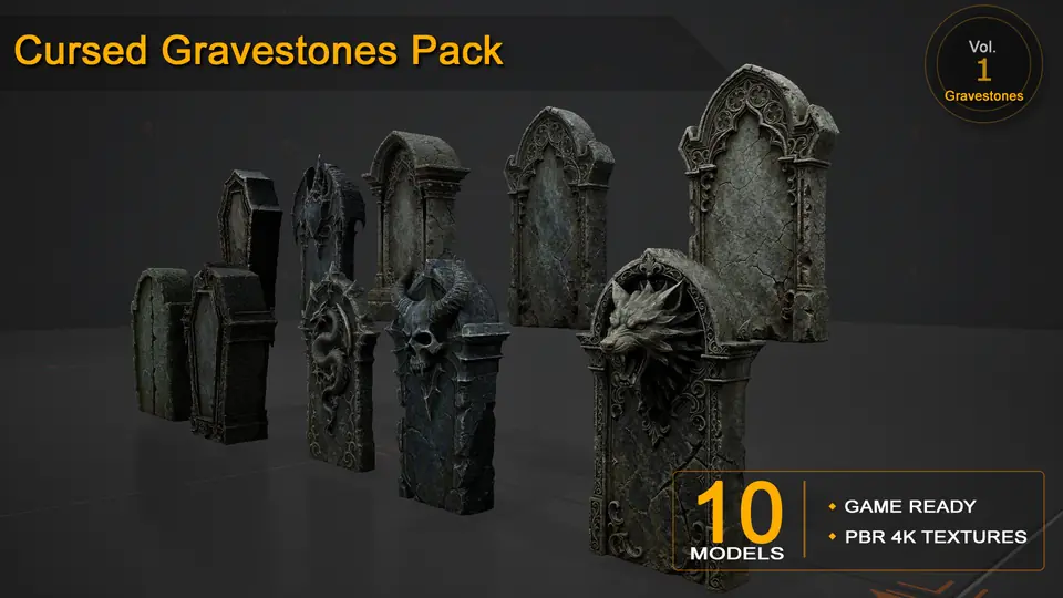 Cursed Gravestones Pack — 10 Game-Ready Cursed Gravestone Models