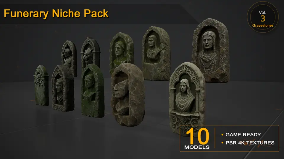 Funerary Niches Pack — 10 Game-Ready Funerary Niches Models
