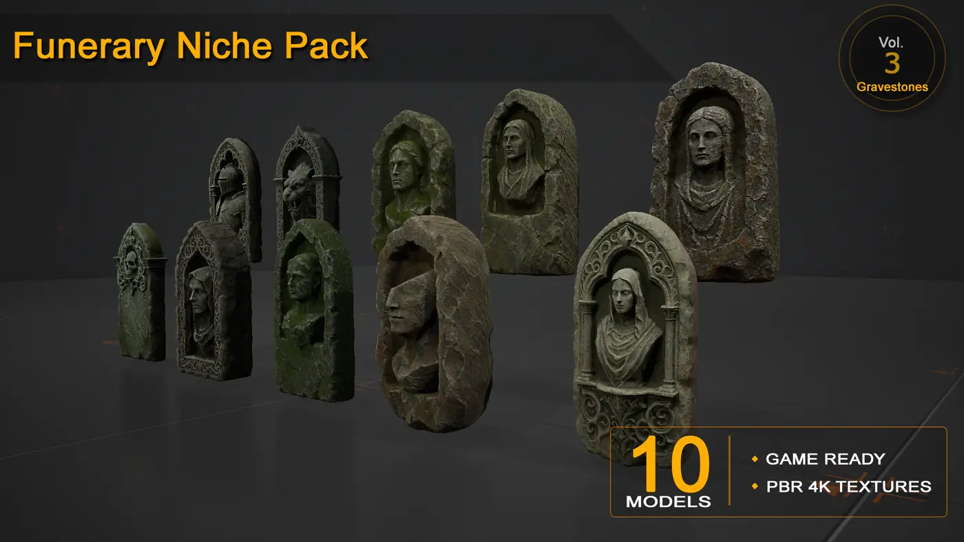 Funerary Niches Pack — 10 Game-Ready Funerary Niches Models