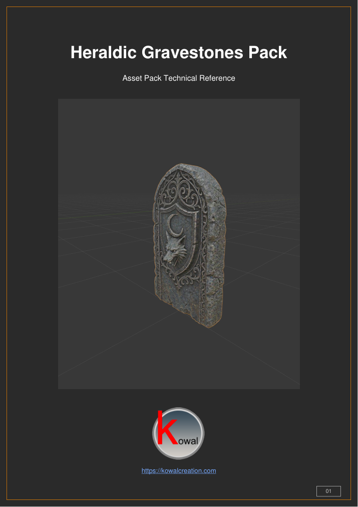 Heraldic Gravestones Pack — 10 Game-Ready Heraldic Gravestones Models — technical specs preview