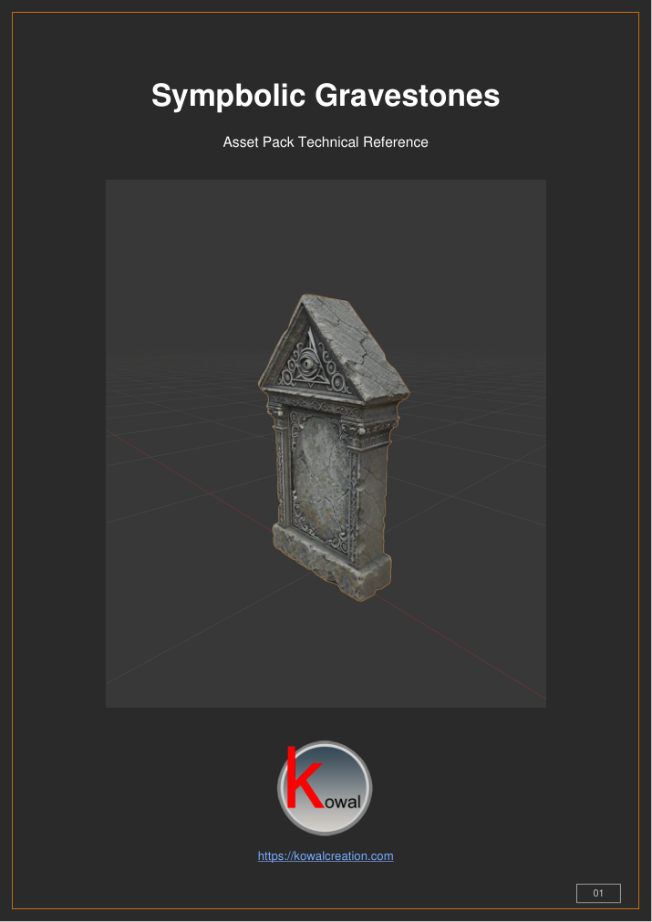 Symbolic Gravestones Pack — 10 Game-Ready Heraldic Gravestones Models — technical specs preview