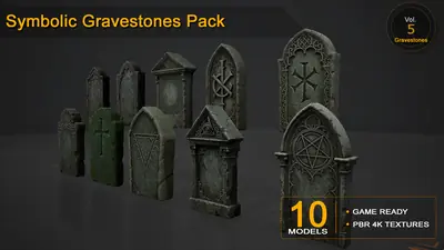 Symbolic Gravestones Pack — 10 Game-Ready Heraldic Gravestones Models