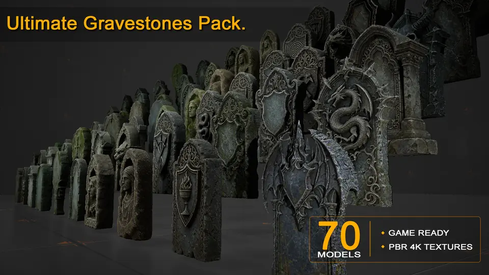 Ultimate Gravestone Pack — 70 Game-Ready Gravestone Models