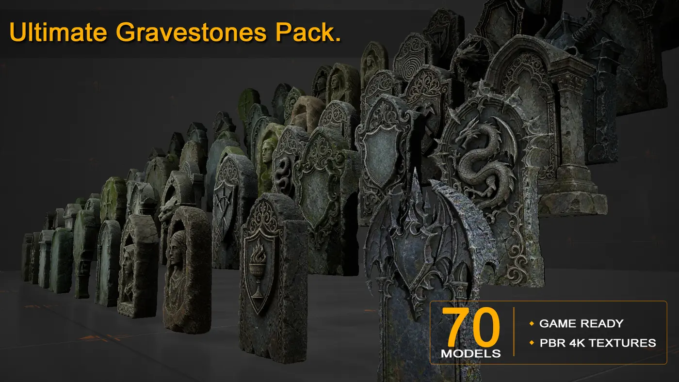 Ultimate Gravestone Pack — 70 Game-Ready Gravestone Models